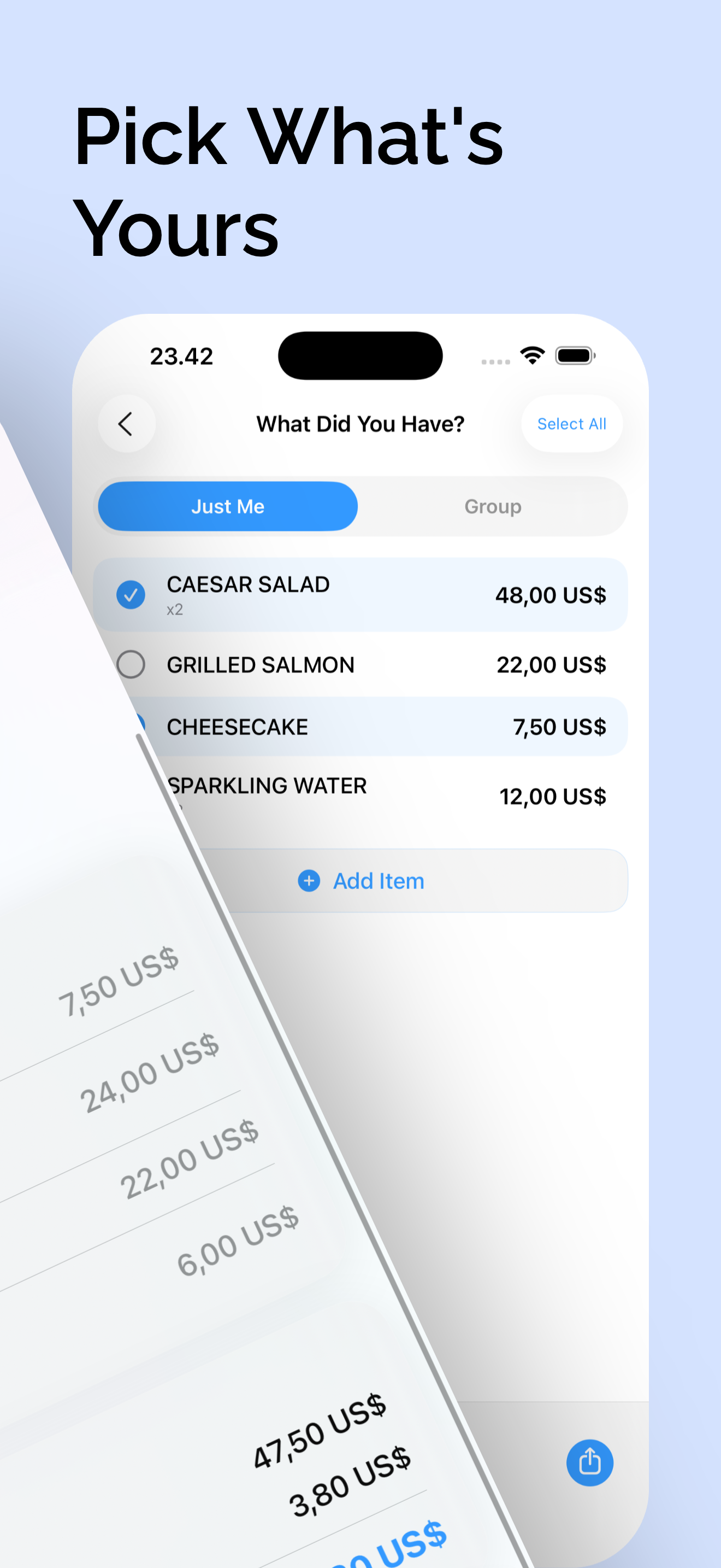 Scan AI app screenshot - item selection