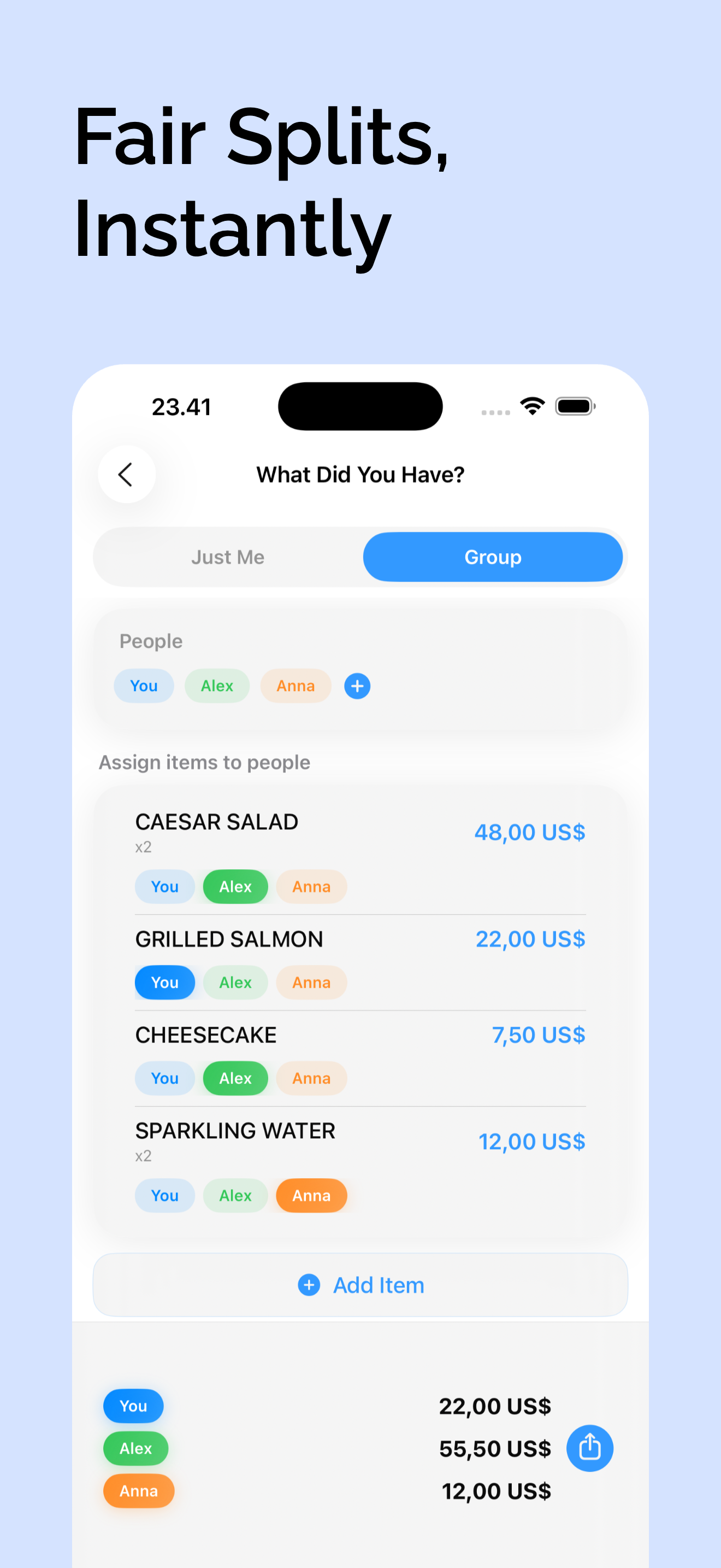 Scan AI app screenshot - split calculation